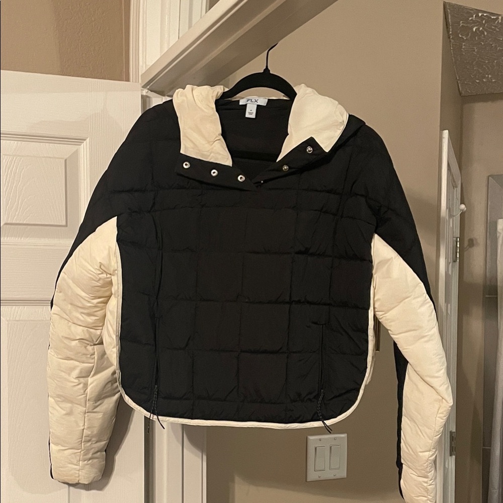 Chic Black and Cream Puffer Jacket